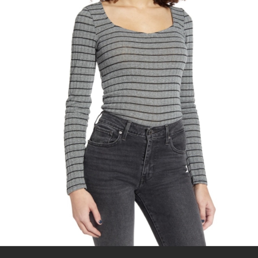 Project Social T Gray & Black Ribbed Top- size medium